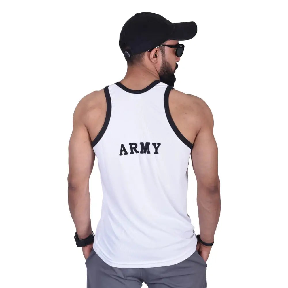 Sando sleeveless t-shirt white and black with Indian army print