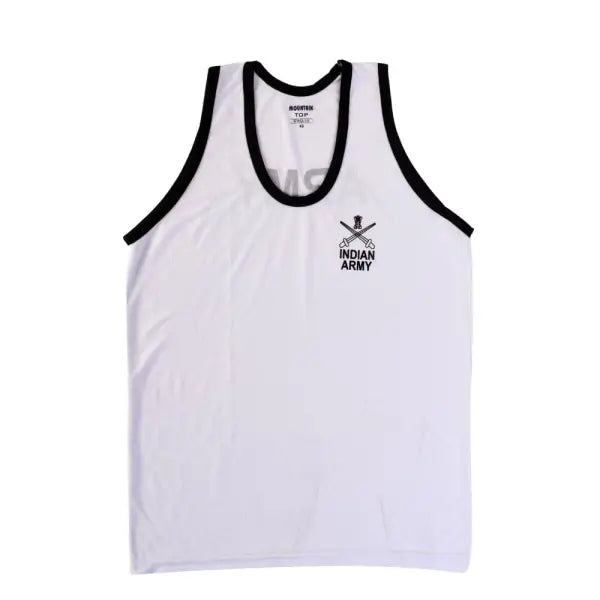 Sando sleeveless t-shirt white and black with Indian army print