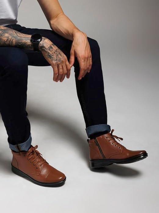 ZOOM HIGH ANKEL LEATHER SHOE (TAN)