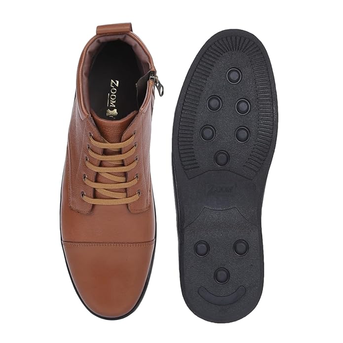 ZOOM HIGH ANKEL LEATHER SHOE (TAN)