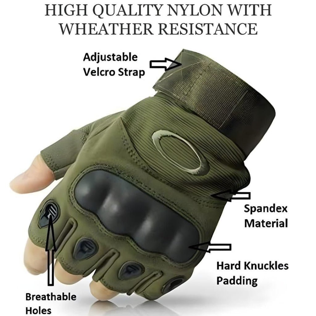 TACTICAL MILITARY HALF HAND GLOVES (GREEN)