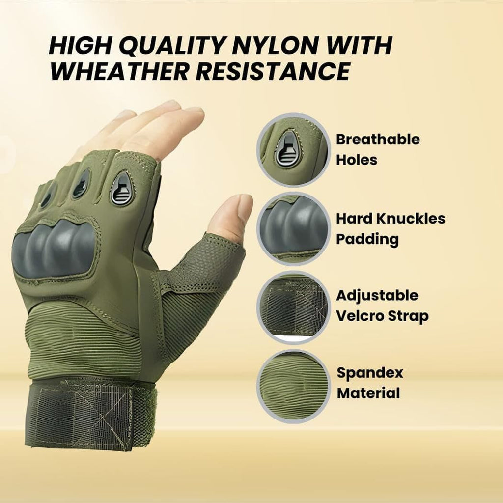 TACTICAL MILITARY HALF HAND GLOVES (GREEN)