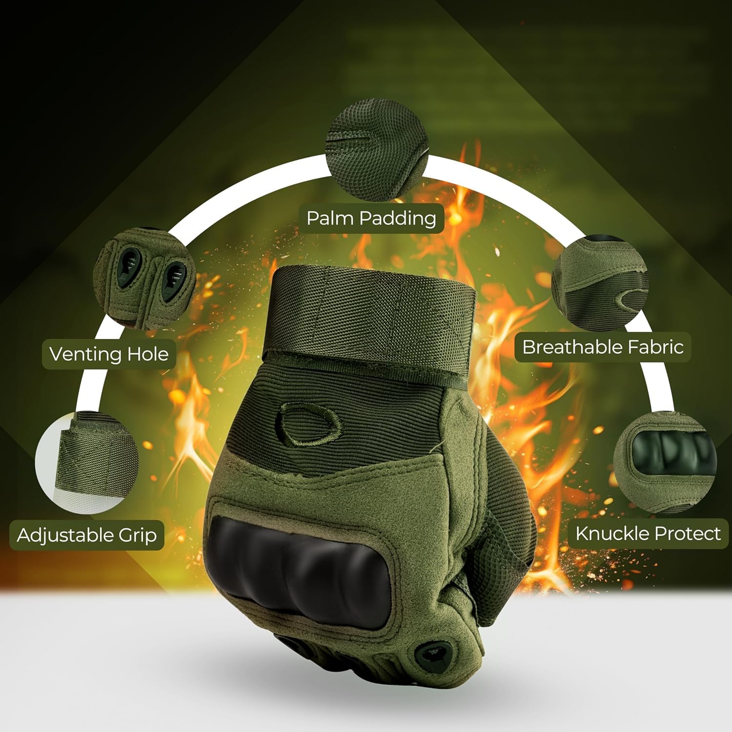 TACTICAL MILITARY FULL HAND GLOVES (GREEN)