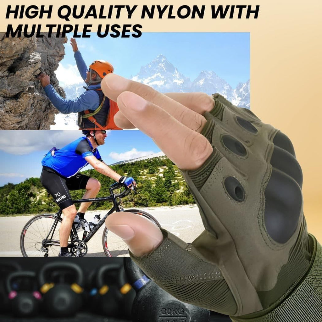 TACTICAL MILITARY HALF HAND GLOVES (GREEN)