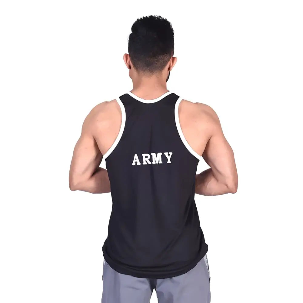 Sando sleeveless t-shirt black and white with Indian army print