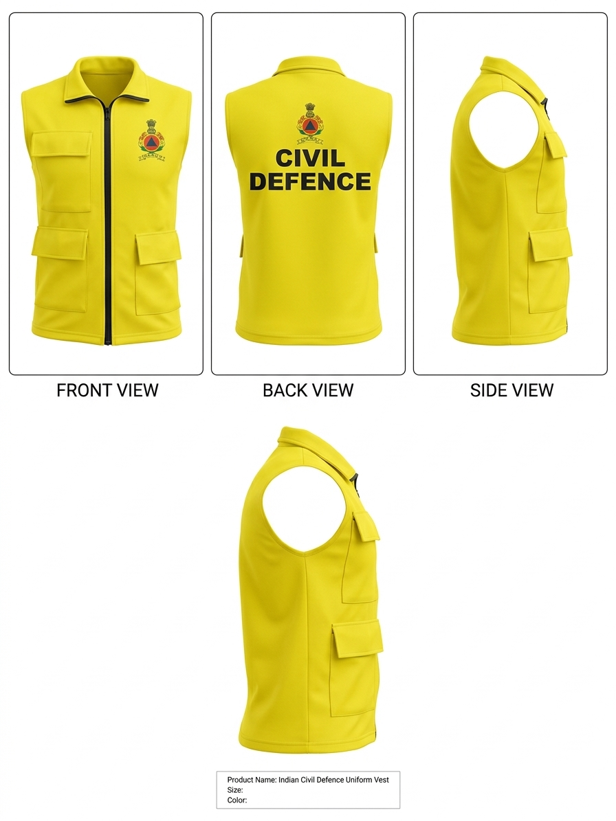 Civil Defence Safety Neon Reflective Jacket YELLOW