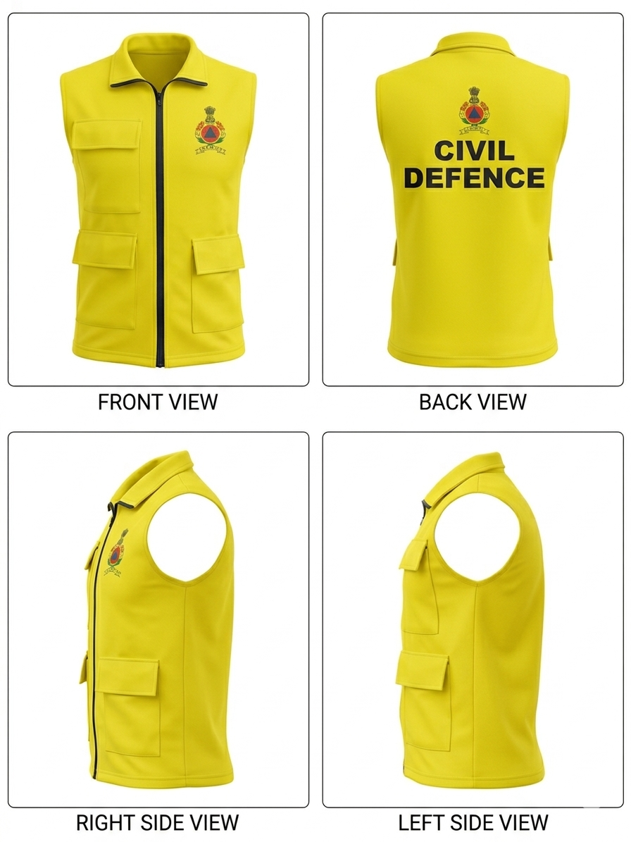 Civil Defence Safety Neon Reflective Jacket YELLOW