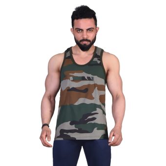 Men's Cotton Sleeveless Army Print Vest Camouflage