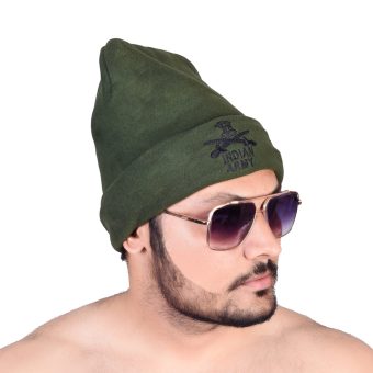 winter cap with green Indian army EMBROIDERY WOOL