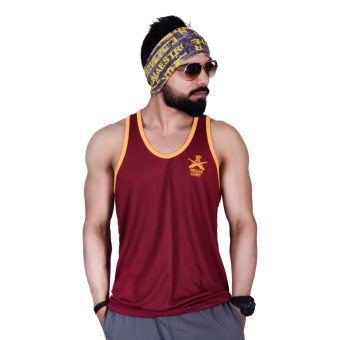 Sando sleeveless t-shirt maroon and yellowy with Indian army print