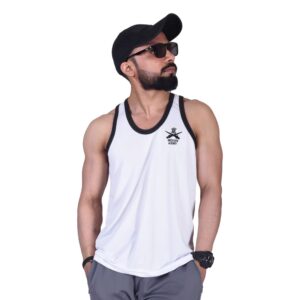 Sando sleeveless t-shirt white and black with Indian army print