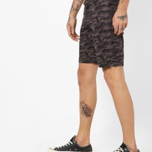 Navy blue Camo Print Slim Fit City Shorts with 5 Pockets